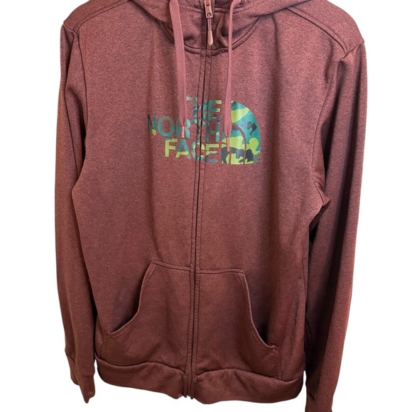The North Face | Rust Zip-Up Hoodie with Green Camo Logo | Sz M - Picture 1 of 5